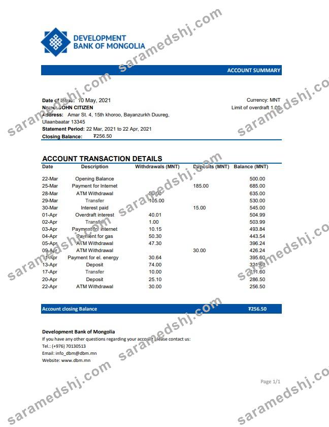 Mongolia Development Bank of Mongolia excel pdf